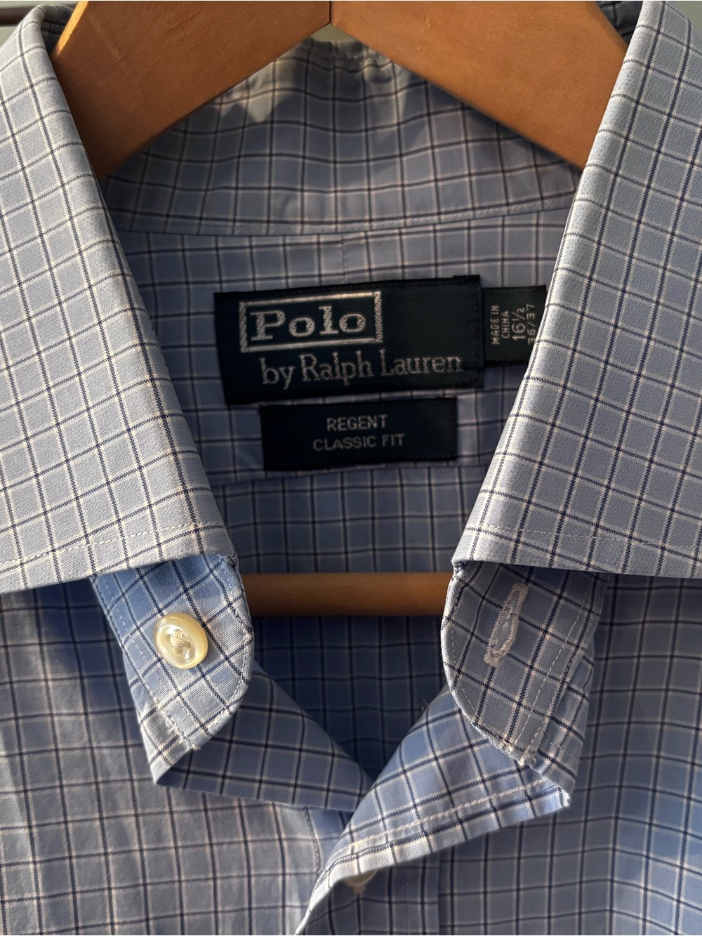 Ralph Lauren Light Blue Windowpane Regent Classic Fit Dress Shirt